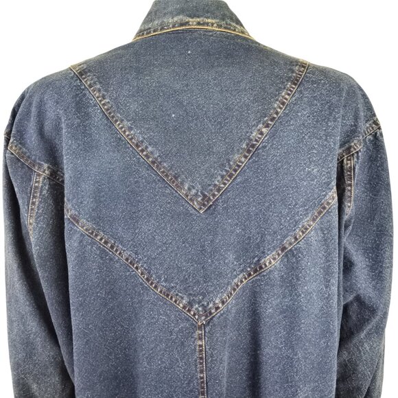 Vintage 80s Pret Embellished Blue Denim Shirt Dress XL Long Sleeve Button Up - Picture 7 of 8